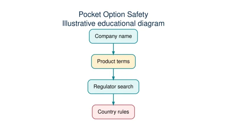 Educational flow diagram on Pocket Option Safety with steps and risk checks